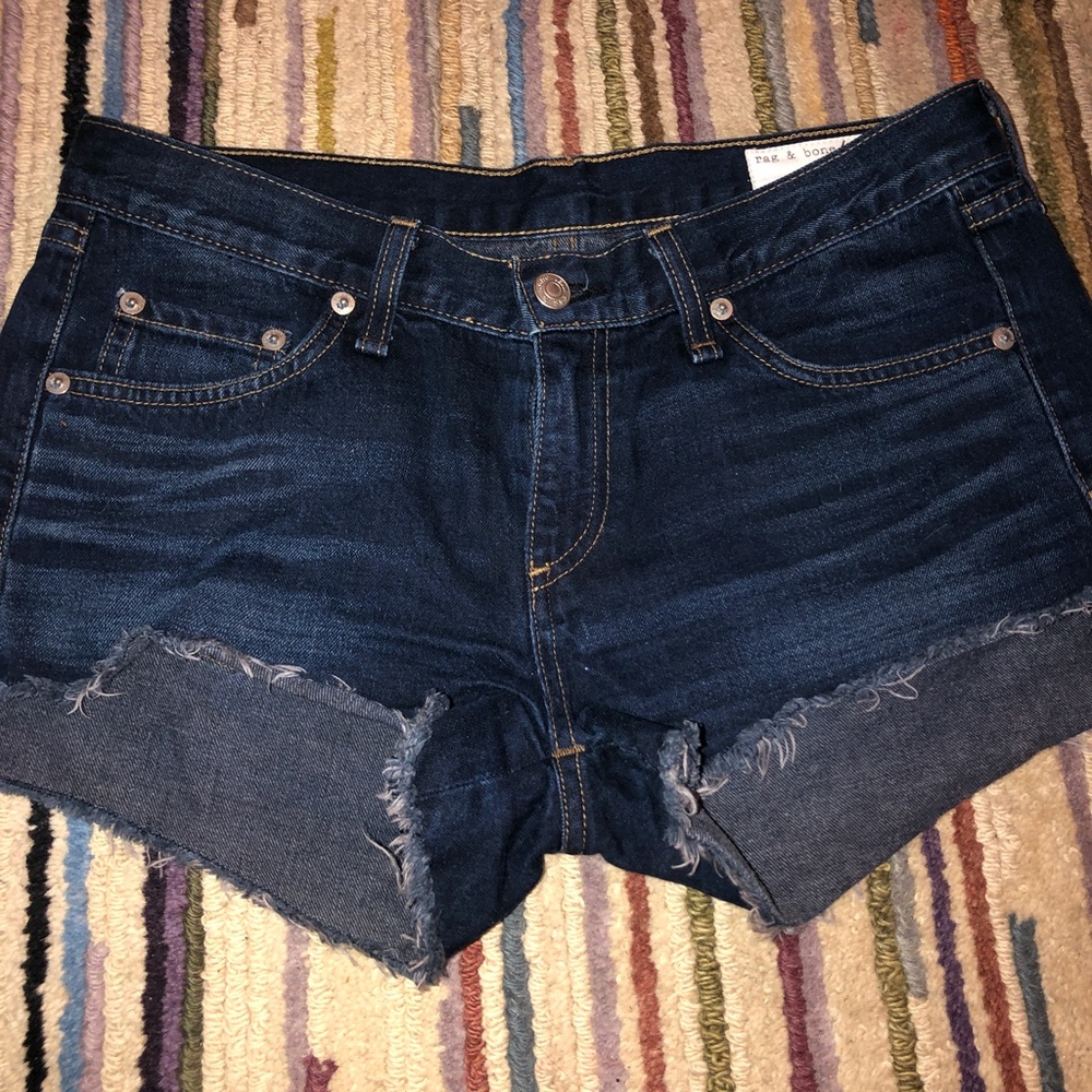 Rag & Bone Dark Denim Distressed Jean Shorts - Picture 5 of 7